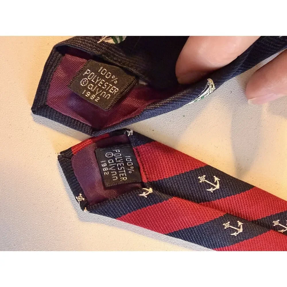 Lot 2 Alynn Navy Blue Red Necktie Nautical Anchor Sailboat Pattern USA Coastal